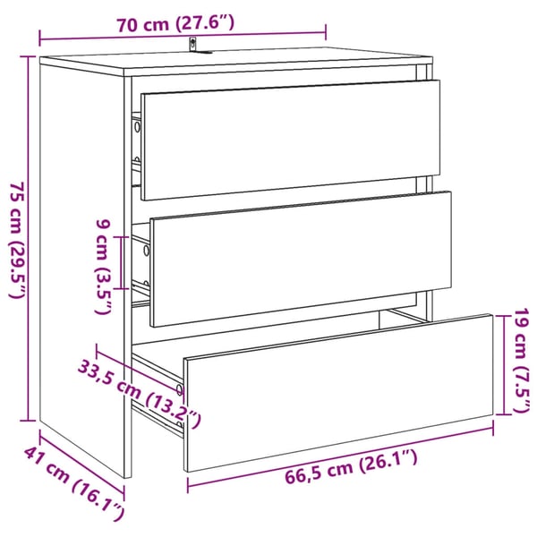 vidaXL Skjenk gammelt tre 70x41x75 cm konstruert tre
