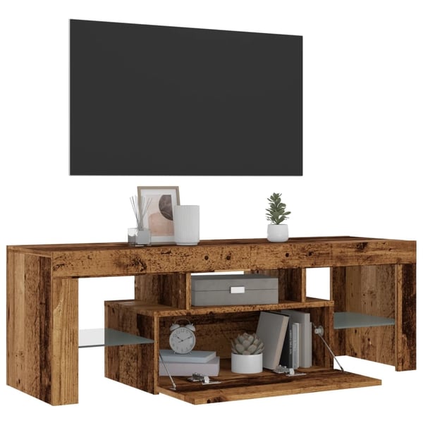 vidaXL TV-benk med LED-lys gammelt tre 120x36,5x40 cm konstruert tre