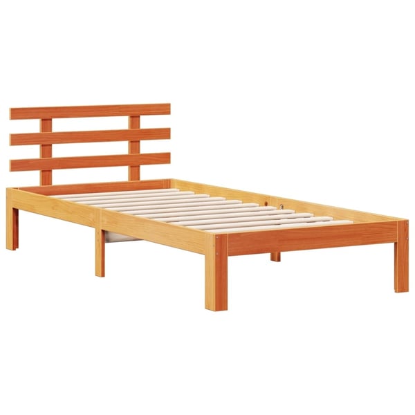 vidaXL Seng med bokhylle uten madrass voksbrun 100x200 cm heltre furu