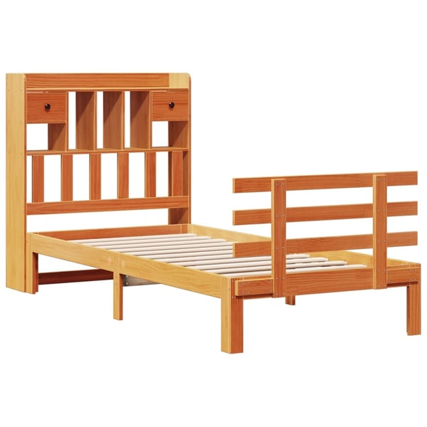 vidaXL Seng med bokhylle uten madrass voksbrun 100x200 cm heltre furu