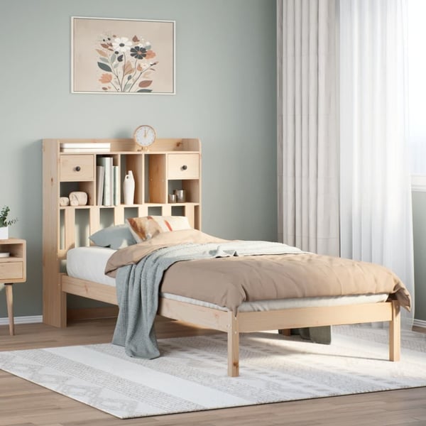 vidaXL Seng med bokhylle uten madrass 90x200 cm heltre furu