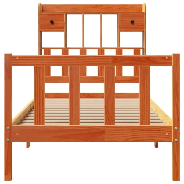 vidaXL Seng med bokhylle uten madrass voksbrun 100x200 cm heltre furu