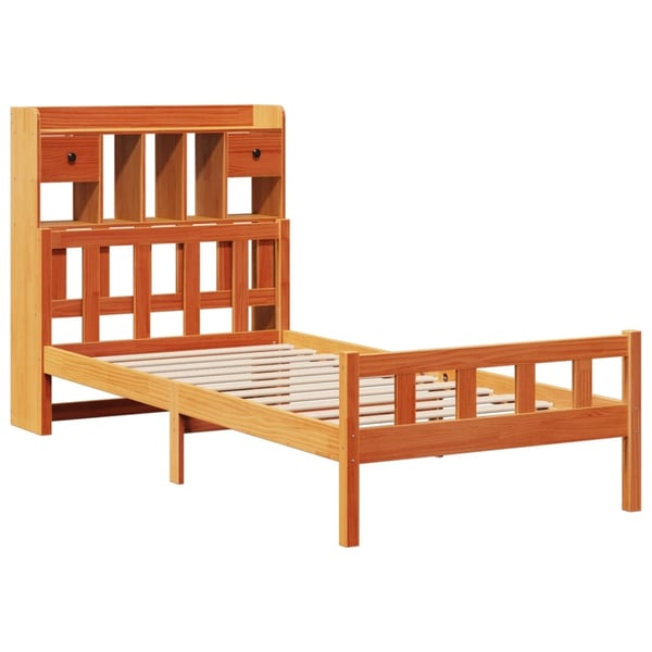 vidaXL Seng med bokhylle uten madrass voksbrun 75x190 cm heltre furu