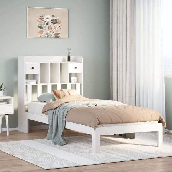 vidaXL Seng med bokhylle uten madrass hvit 75x190 cm heltre furu