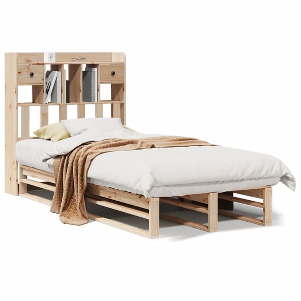 vidaXL Seng med bokhylle uten madrass 90x190 cm heltre furu