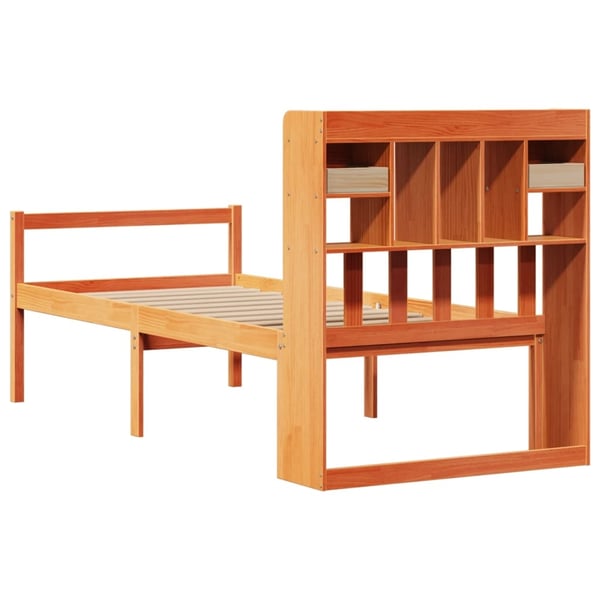 vidaXL Seng med bokhylle uten madrass voksbrun 75x190 cm heltre furu