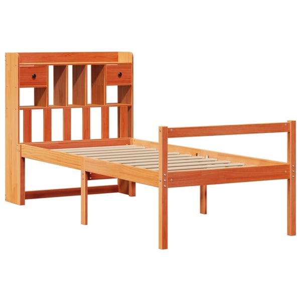 vidaXL Seng med bokhylle uten madrass voksbrun 75x190 cm heltre furu