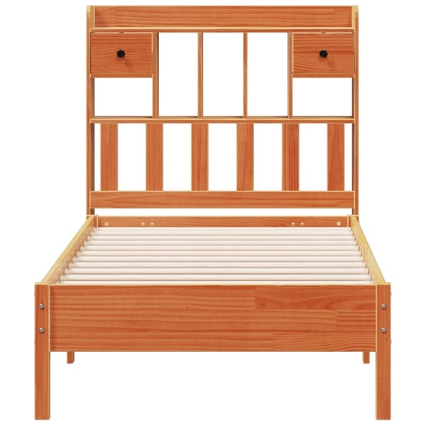 vidaXL Seng med bokhylle uten madrass voksbrun 75x190 cm heltre furu