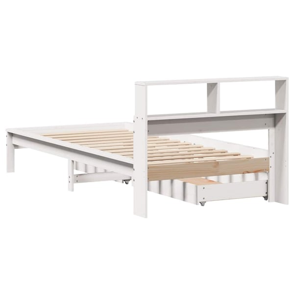 vidaXL Seng med bokhylle uten madrass hvit 100x200 cm heltre furu