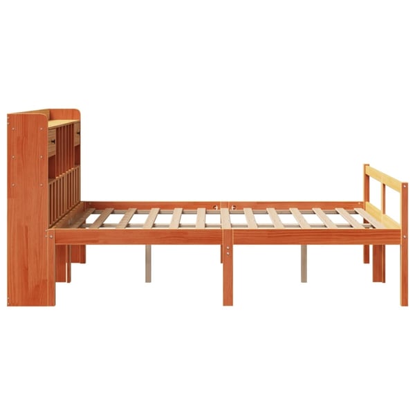 vidaXL Seng med bokhylle uten madrass voksbrun 150x200 cm heltre furu