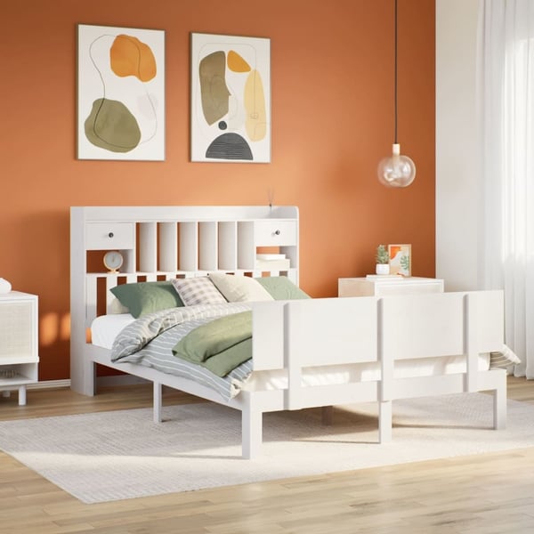 vidaXL Seng med bokhylle uten madrass hvit 140x190 cm heltre furu