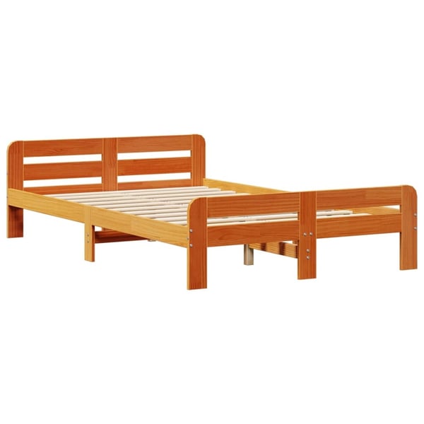 vidaXL Seng med bokhylle uten madrass voksbrun 135x190 cm heltre furu