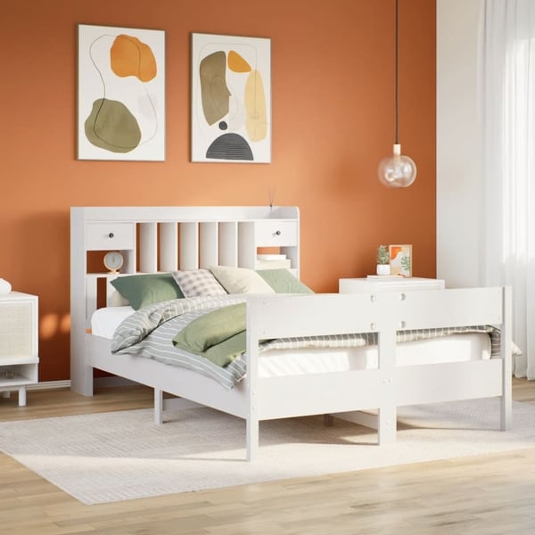 vidaXL Seng med bokhylle uten madrass hvit 160x200 cm heltre furu