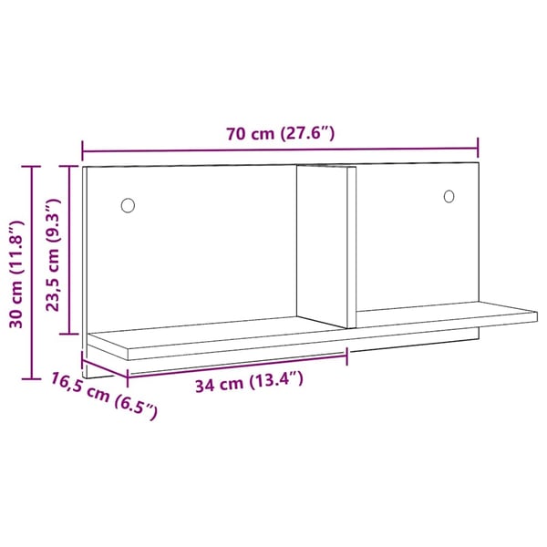 vidaXL Veggskap 70x16,5x30 cm artisan eik konstruert tre