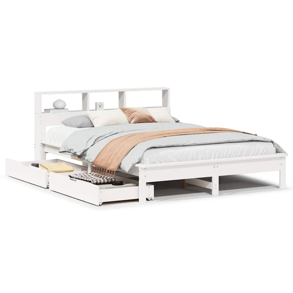 vidaXL Seng med bokhylle uten madrass hvit 150x200 cm heltre furu