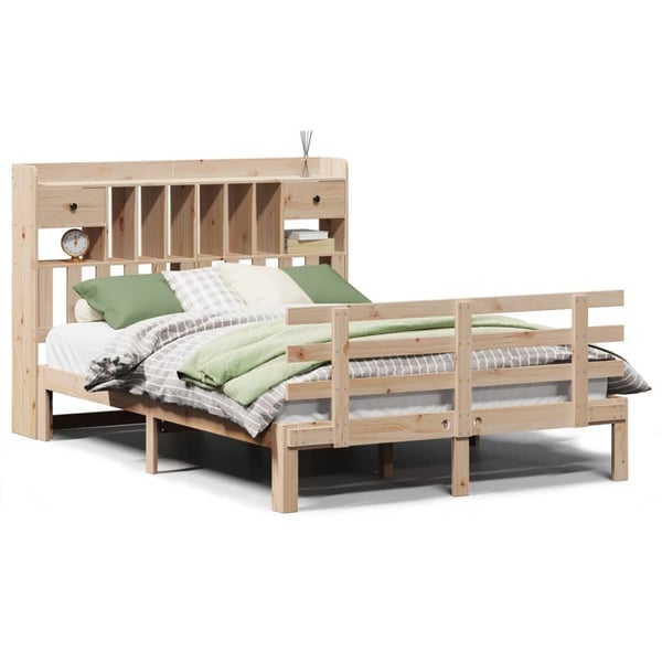 vidaXL Seng med bokhylle uten madrass 140x200 cm heltre furu