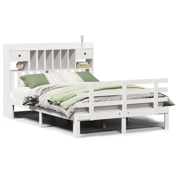 vidaXL Seng med bokhylle uten madrass hvit 160x200 cm heltre furu