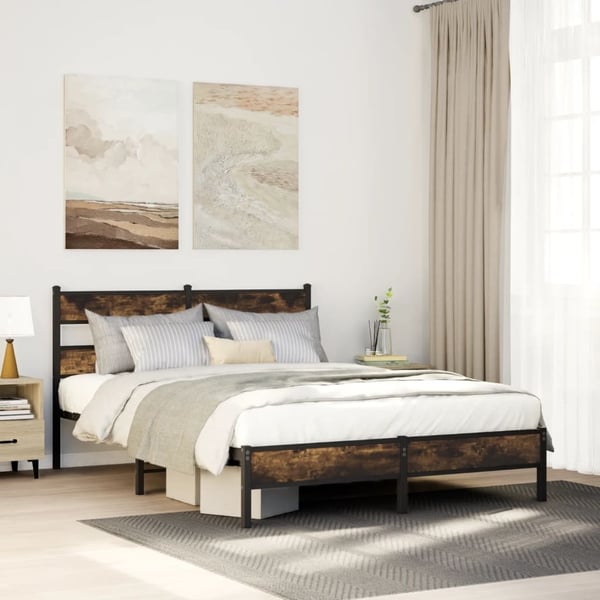 vidaXL Sengeramme uten madrass røkt eik 90x200 cm konstruert tre