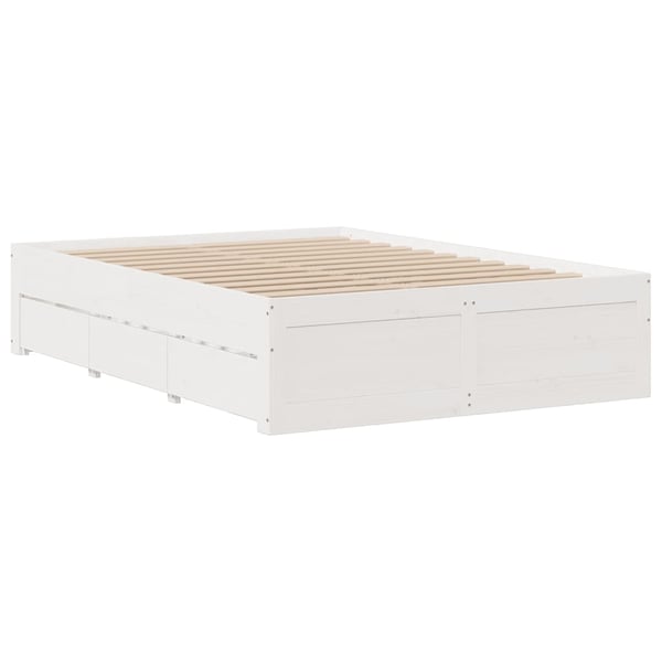 vidaXL Sengeramme uten madrass med skuffer hvit 140x190 cm heltre furu