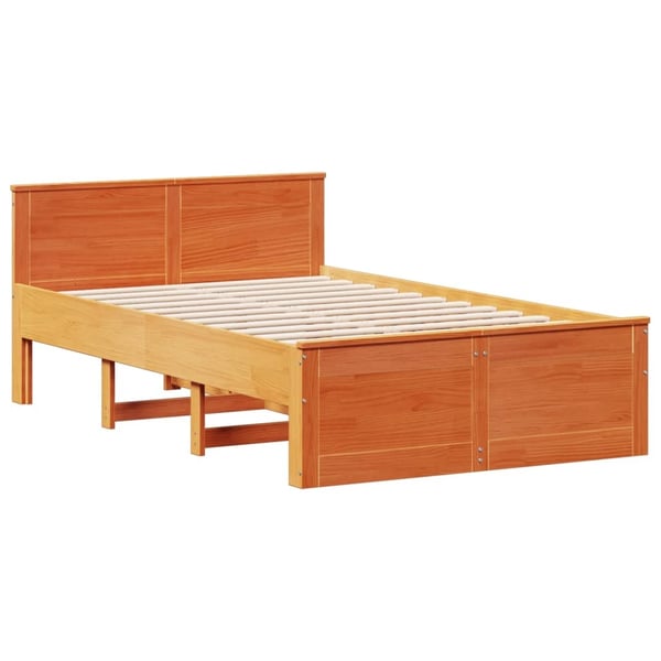 vidaXL Seng med bokhylle uten madrass voksbrun 135x190 cm heltre furu