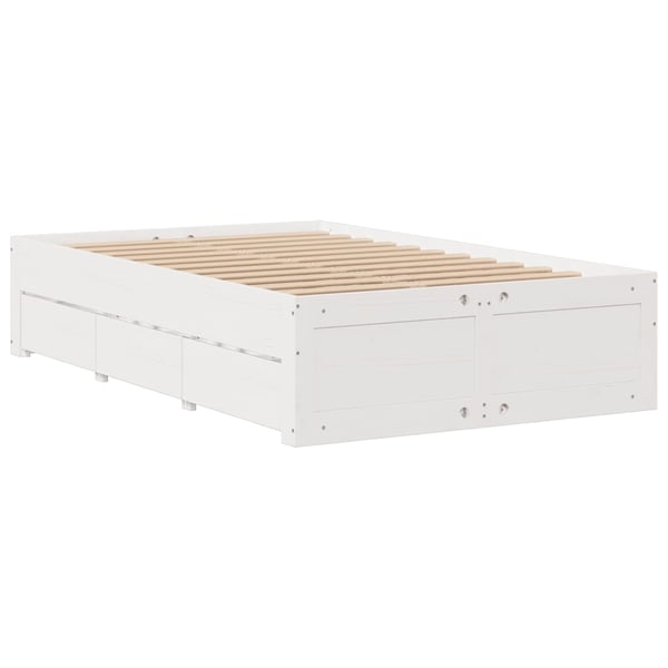 vidaXL Sengeramme uten madrass med skuffer hvit 135x190 cm heltre furu