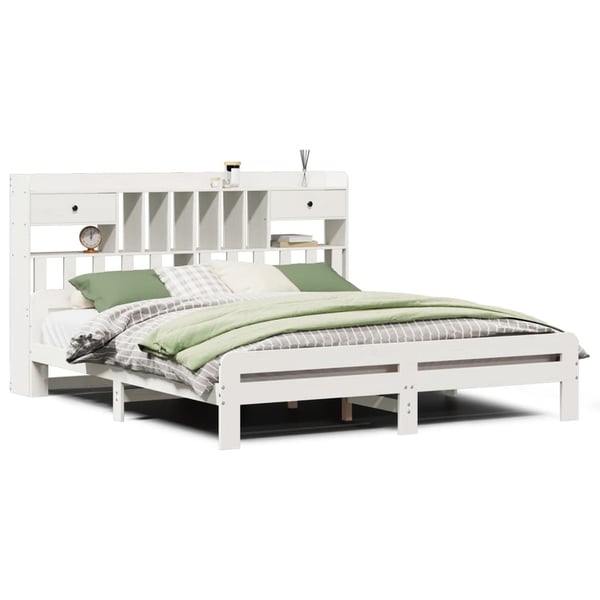 vidaXL Seng med bokhylle uten madrass hvit 180x200 cm heltre furu