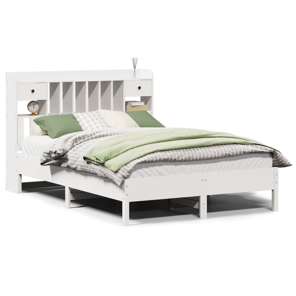 vidaXL Seng med bokhylle uten madrass hvit 140x190 cm heltre furu