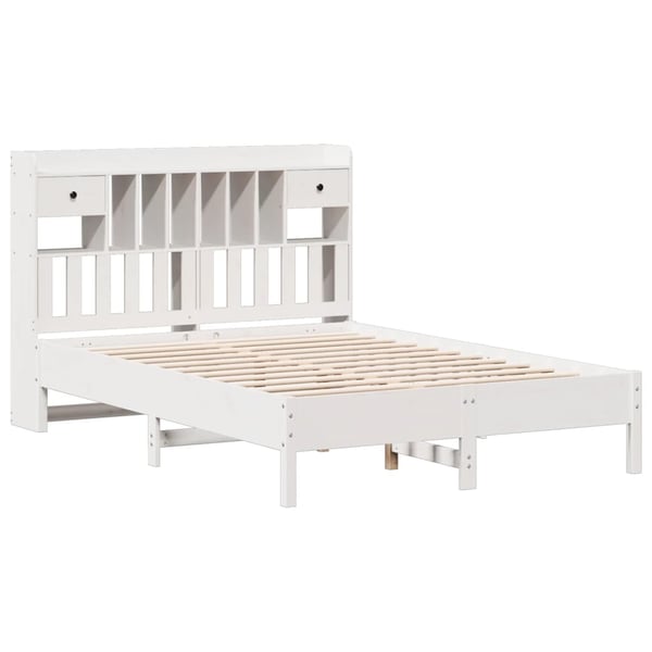 vidaXL Seng med bokhylle uten madrass hvit 140x190 cm heltre furu
