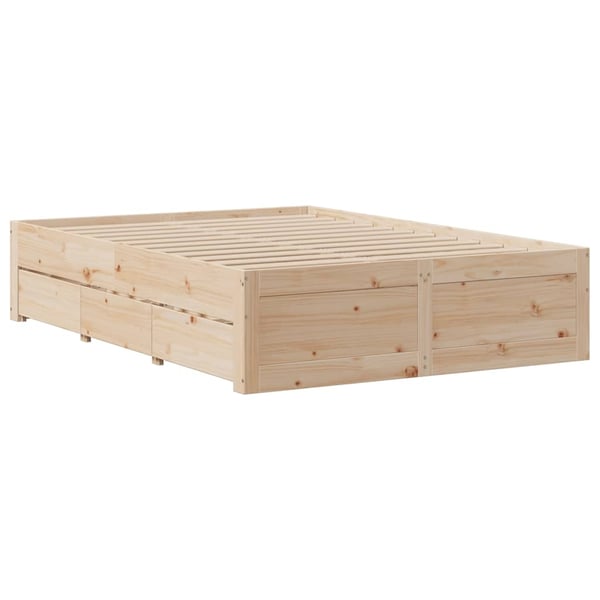 vidaXL sengeramme uden madras med skuffer 150x200 cm massivt fyrretræ