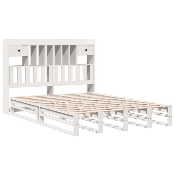 vidaXL Seng med bokhylle uten madrass hvit 160x200 cm heltre furu