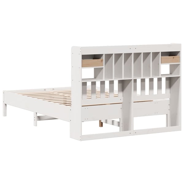 vidaXL Seng med bokhylle uten madrass hvit 135x190 cm heltre furu
