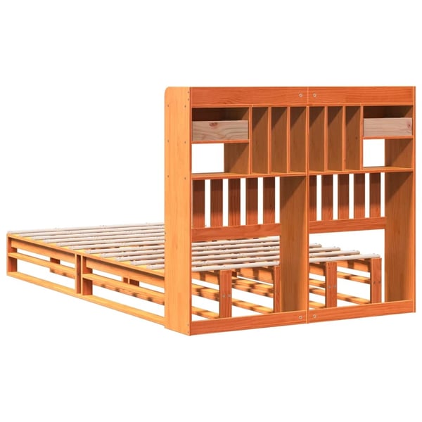 vidaXL Seng med bokhylle uten madrass voksbrun 135x190 cm heltre furu