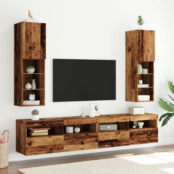 vidaXL TV-benker med LED-lys 2 stk gammelt tre 30,5x30x102 cm