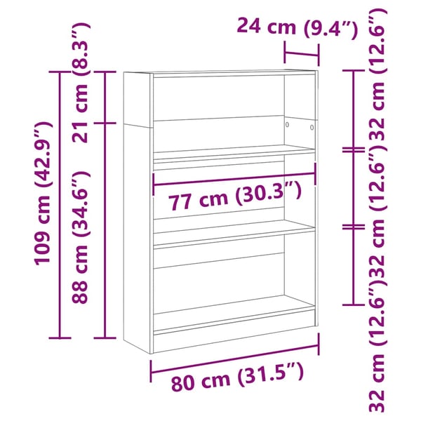 vidaXL Bokhylle artisan eik 80x24x109 cm konstruert tre