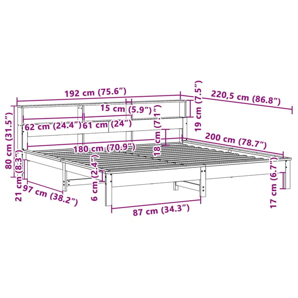 vidaXL Sengeramme uten madrass hvit 180x200 cm heltre furu