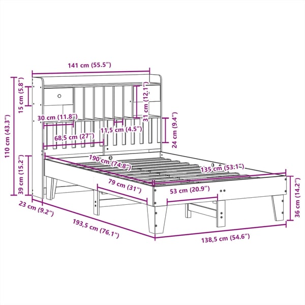vidaXL Sengeramme uten madrass hvit 135x190 cm heltre furu