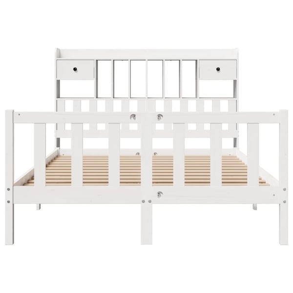 vidaXL Seng med bokhylle uten madrass hvit 140x190 cm heltre furu