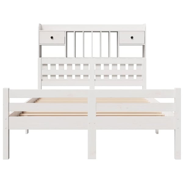 vidaXL seng med reol uden madras 135x190 cm massivt fyrretræ hvid