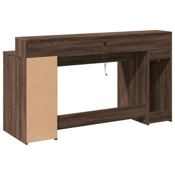 vidaXL Skrivebord med LED-lys brun eik 160x55x91 cm konstruert tre
