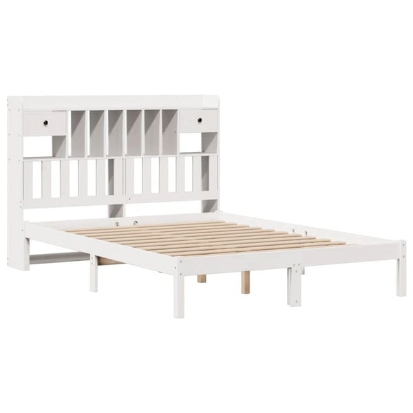 vidaXL Seng med bokhylle uten madrass hvit 160x200 cm heltre furu
