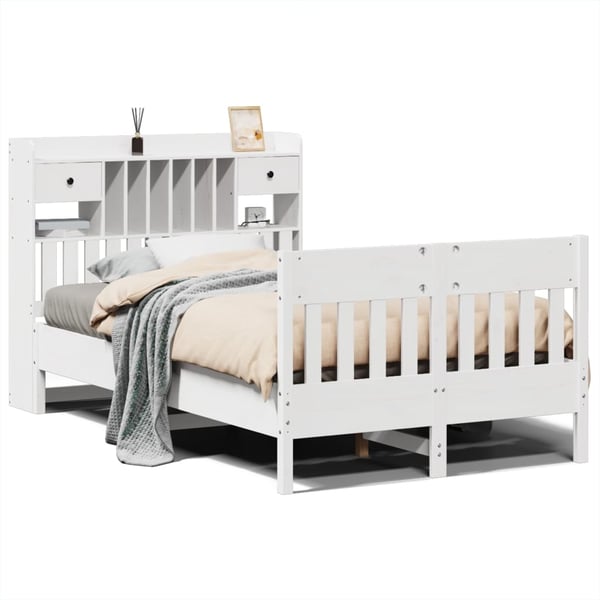 vidaXL sengeramme uden madras 135x190 cm massivt fyrretræ hvid