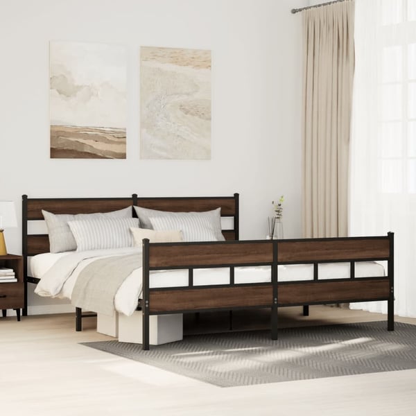 vidaXL Sengeramme i metall uten madrass brun eik 200x200 cm