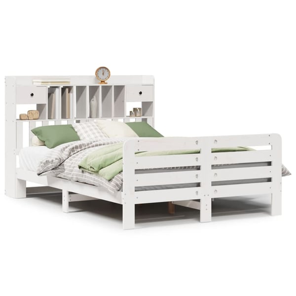 vidaXL Seng med bokhylle uten madrass hvit 140x200 cm heltre furu