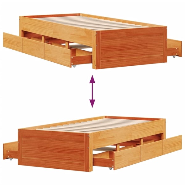 vidaXL Sengeramme uten madrass med skuffer brun 90x190 cm heltre furu