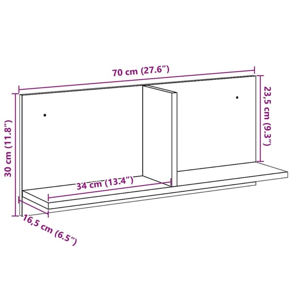 vidaXL Veggskap 70x16,5x30 cm brun eik konstruert tre