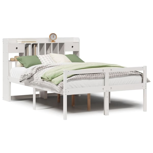 vidaXL Seng med bokhylle uten madrass hvit 160x200 cm heltre furu