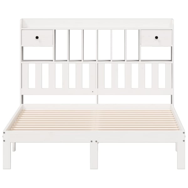 vidaXL Seng med bokhylle uten madrass hvit 135x190 cm heltre furu