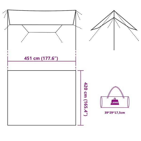 vidaXL Campingpresenning olivengrønn 451x420 cm vanntett