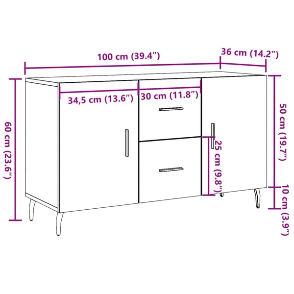 vidaXL Skjenk artisan eik 100x36x60 cm konstruert tre