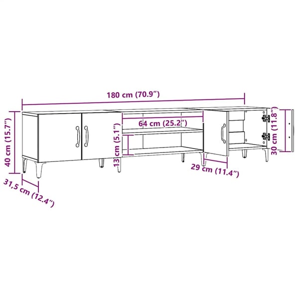 vidaXL TV-benk artisan eik 180x31,5x40 cm konstruert tre